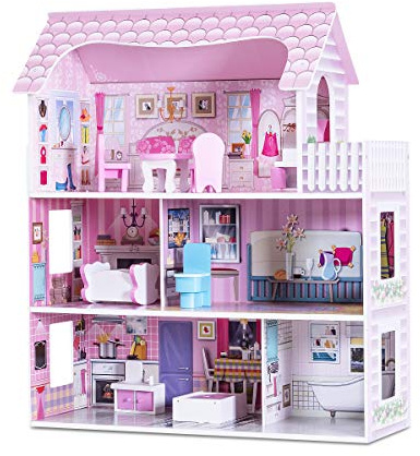 GOPLUS Casa de muñecas con Muebles y Accesorios, casa de muñecas con 3 Niveles de Juego con Accesorios, casa de Princesa, casa de Juegos con Sala de Estar, Dormitorio o baño