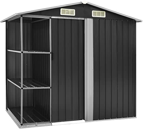 vidaXL Gartenhaus mit Regal 4 Lüftungsschlitzen Schiebetür Geräteschuppen Gartenschuppen Gerätehaus Garten Schuppen Anthrazit 205x130x183cm Eisen