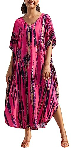 L-Peach Cárdigan Largo Caftán Kimono para Mujer Bohemio Ropa de Salón Vestido de Playa de Gran Tamaño