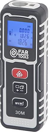 Fartools TL 30 Télémètre laser jusqu'à 30m avec affichage LCD, mesure simple, en continu ou par addition afin de calculer distance, surface et volume