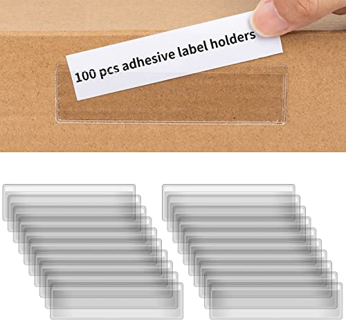 SIYOMG Etiquetas adhesivas para estantes, 100 unidades, 11 x 3 cm, etiquetas de plástico transparente para contenedores de almacenamiento, bolsillos de etiquetas de nombre, visualización de precios de