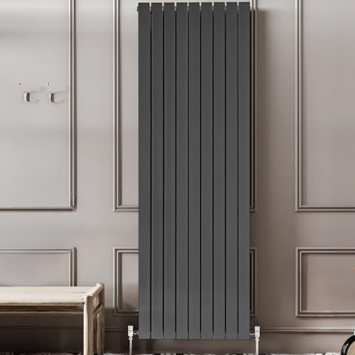 Go Bathrooms Pinta 1200 x 612mm Vertical Radiator Anthracite Flat Panel Double Column Tall Upright Radiator Anthracite Grey Wall Mounted Central Heating Includes Mounting Brackets