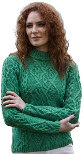 SAOL Ulltröja för kvinnor Irland kabelstickad jumper, gRÖN, L