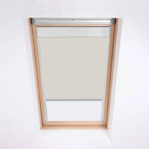 Persianas para ventanas de techo Keylite – Contraventanas, Estor opaco – Color crema – Marco de aluminio plateado (T05 (tamaño de cristal visible) 600 x 958)
