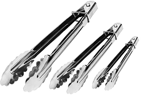 WARESHARK Stainless Steel Kitchen Tongs Set Metal Cooking Tongs Kitchen Food Tongs for Barbecue Cooking Salad Grilling Frying and Serving (7 9 12 Inch 3 Pieces