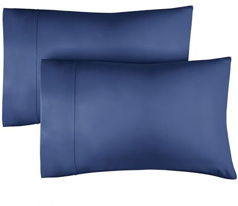 Kissenbezüge 40x80 cm Marineblau im 2er-Pack - Weiche Kopfkissenbezüge aus Mikrofaser - Atmungsaktive, Pflegeleichte und knitterfreie Kissenhüllen - Maschinenwaschbar mit Hotelverschluss - Oeko-TEX