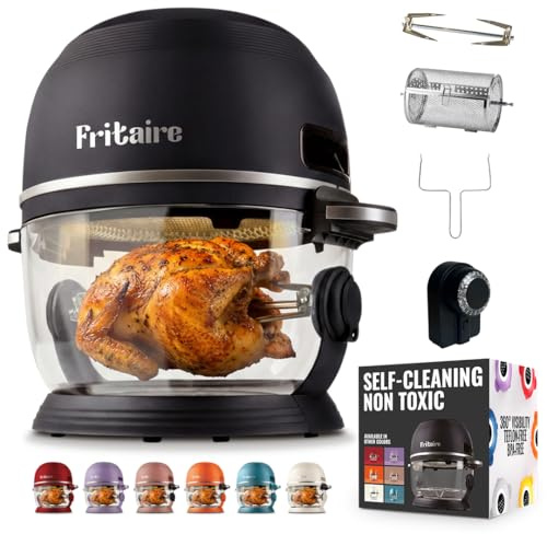 Fritaire Giftfri Air Fryer - 4,8 L glasskål med 360º sikt, självrengörande, 200ºC Vortex för jämn matlagning, BPA-fri teflonfri, 6-i-1-funktioner, Rotisserie, Rost, Bake - Svart
