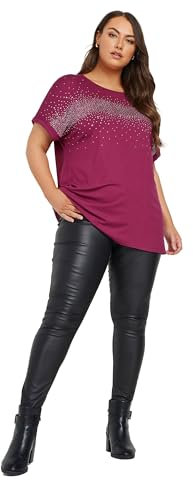 Yours Curve Burgundy Diamante Detail T-Shirt - Women's - Plus Size Curve