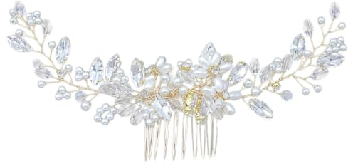 Beavorty Peine para El Cabello con de Imitación para Novia Accesorio para El Cabello de Boda Tocado para Novia Elegante Adorno para El Cabello de con Cristales