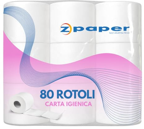 ZPAPER - 80 Rotoli di Carta Igienica. 250 Fogli a rotolo, 2 Veli, morbida e resistente per la casa o l'ufficio