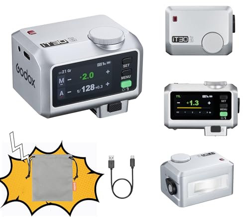 GODOX iT30Pro F Mini TTL Kamerablitz Speedlite 2,4 GHz HSS 1/8000s GN15 mit Touchscreen 1,5s Recycle Time 560 Blitze Eingebauter Diffusor für Fuji Kameras Silber