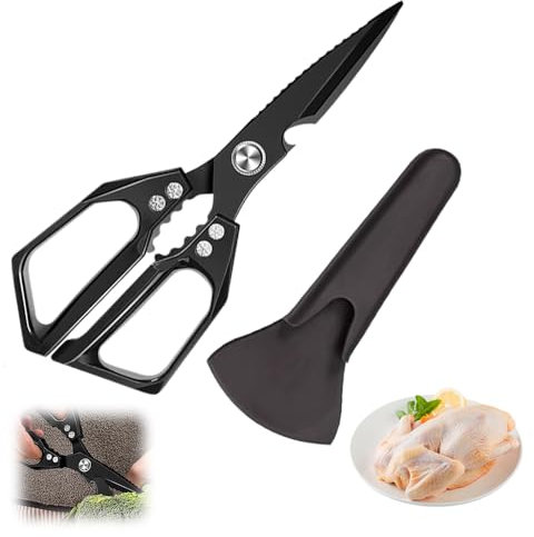 Ciseaux Cuisine Professionnel Multiusage, Ciseaux de cuisine en acier inoxydable très résistants avec couvercle accessoire cuisine pour poulet, viande, nourriture, légumes, barbecue (Noir)