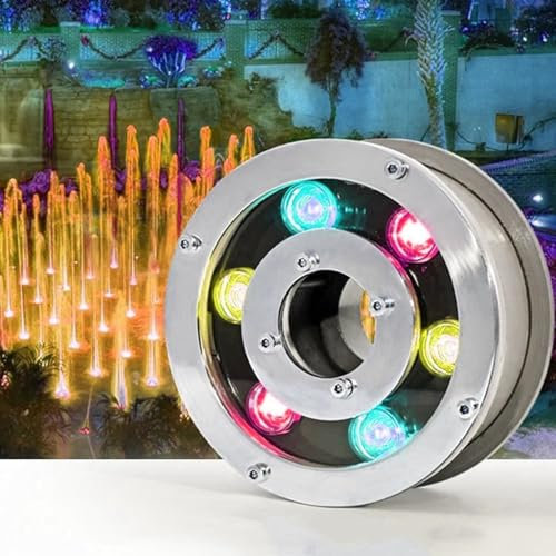 Luce LED per Fontana ad Anello - Luci subacquee RGB interrate, Illuminazione per laghetto a Foro Centrale a Bassa Tensione CA 12V, faretto sommergibile Impermeabile IP68, per Giardino, Piscina con FO
