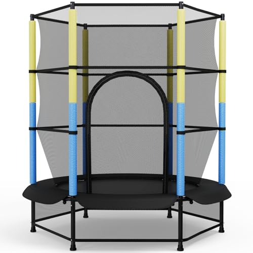 LIFERUN 55 Inch Kids Trampoline with Safety Net, Blue and Yellow