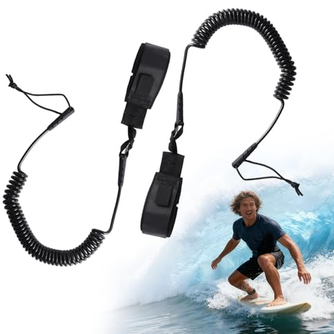 Bubuny SUP Leash 2 stycken, Surfboard Leash Board Sup säkerhetslina, SUP Kajak säkerhetskoppel med säkerhet fotslinga, 10 fötter, svart infällbar för surfbrädor, Stand Up Paddle Board