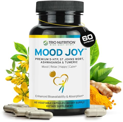 Trio Mood Joy | Premium 5-HTP, St Johns Wort, Ashwagandha & Turmeric | Ashwagandha Capsules to Promote Natural Calm & Relaxed Mood | Mood Support Supplement | 60 Day Supply*