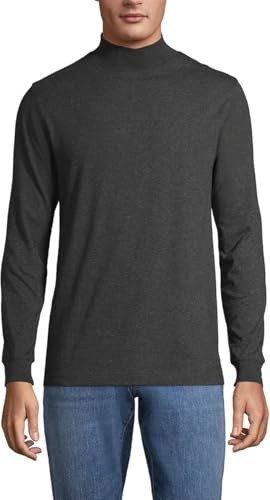 Lands' End - Men's Black Super-T Polo Neck Turtleneck Top - Size M - Ringspun Combed Cotton Blend Jersey - Easy-Care Finish - Traditional Fit - Men's Clothing, Winter Clothes