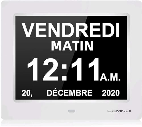 LEMNOI 8 Pouce LCD Horloge Numérique Calendrier N11 avec Date Jour Et Heure Horloge Non-Abrégée Auto Dimming 8 Langues HD Display Rappel pour Alzheimer Les Personnes âgées et Les Enfants