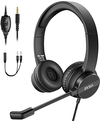 EKSA H12 - Cuffie con microfono per PC, con pulsante di muto, controllo del volume, ideale per riunioni, videoconferenze, telelavoro, ufficio, call center, Skype, Zoom