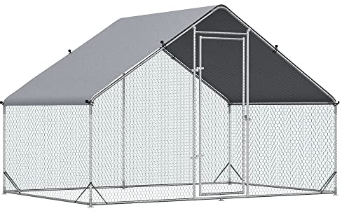PawHut Gallinero para Exterior Grande 3x2x2 m Jaula para 4-6 Gallinas Gallinero para Gallinas de Acero Galvanizado con Cubierta de PE y Cerradura Plata