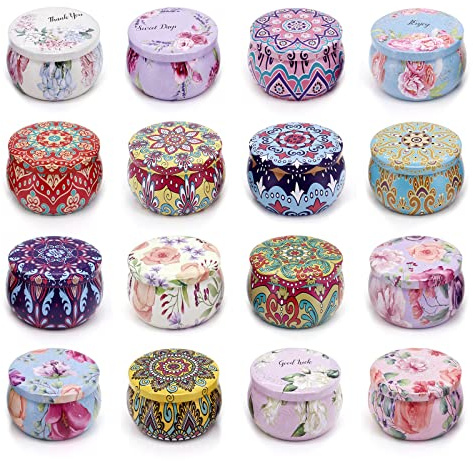 Paquete de 16 tarros para velas para hacer velas, tarros para hacer velas de 4 oz, recipiente de latas de metal vacío con tapas para almacenamiento en seco, especias