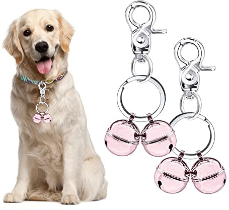 Whimsii Cat & Dog Collar Bell, Pack of 2, Extra Loud Dog Bell for Pet Tracking & Saving Wildlife, Birds, durevole Iron Split Ring & Lobster Bell Clip, rosa, DCB-00