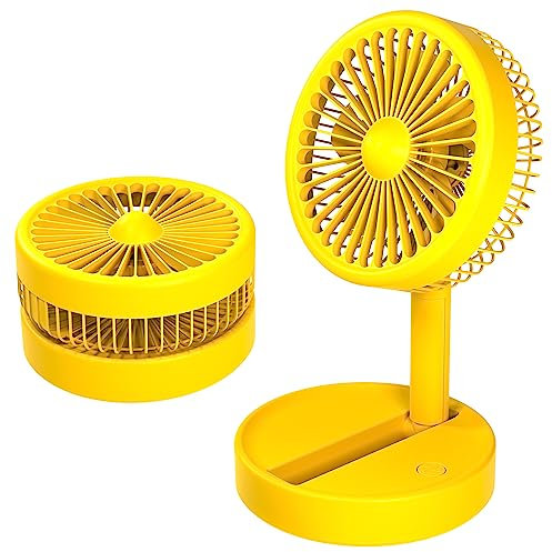 N NEWTOP Mini Ventilatore Batteria Ricaricabile Silenzioso Base Tavolo Portatile Fan 3 Velocità Regolabile Posizioni Richiudibile per Casa Ufficio Scrivania Viaggio Campeggio Mare Camper (Yellow)