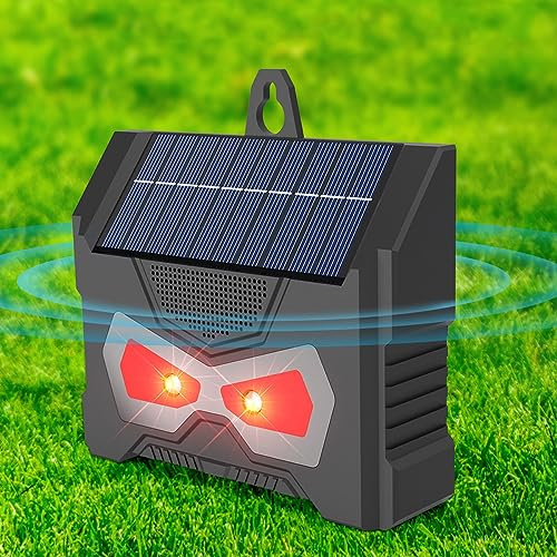 LANMOU Ultraljud katt avstötande 360° sol utomhus räv avstötande IP66 vattentät djurskrämmande avstötande för trädgård med LED blinkande ljus soldriven/USB-laddning, rävfåglar ekorre avskräckande