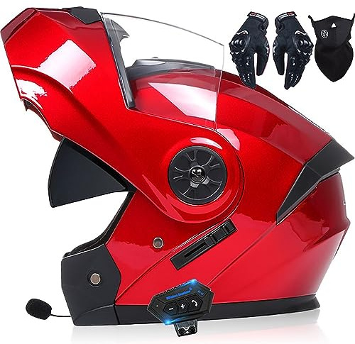 Casque Moto Modulable Homologué ECE Homme Et Femme Bluetooth Flip Up Casque Moto avec Double Visière pour Anti-Collision Casque Scooter Casque Integral Modulable pour Locomotive