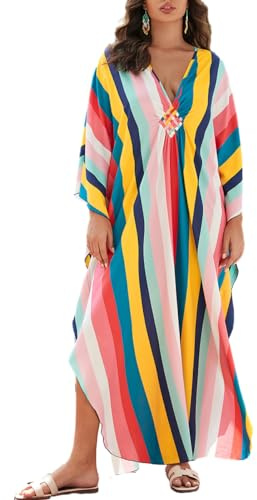 Bsubseach Vestido de Playa Kaftan para Mujer Tallas Grandes Caftan Largos Cubierta Traje de Baño Verano Estampado
