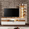 Wohnwand TV-Wand weiß mit Eiche 2-teilig modern, 1 Lowboard, 1 Wandpaneel, inkl. Beleuchtung