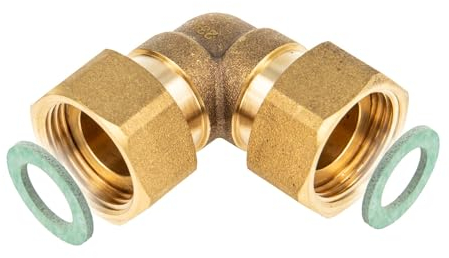 tecuro Coude 90°, écrou de raccord des deux côtés 3/4 (joint plat) – MS-blank CW617N selon la réglementation sur l'eau potable 50930-6