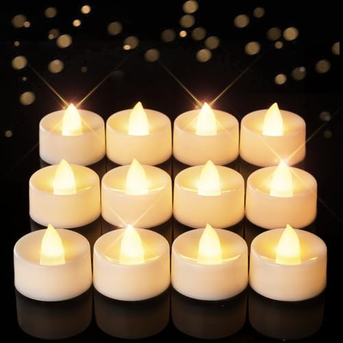 Homemory 12-Pack Timer Flameless Candles, Tea Lights Candles Battery Operated with 6h Timer, LED Tealight Candles Votive Candles for Halloween, Christmas, Wedding Table Decoration (Warm White)