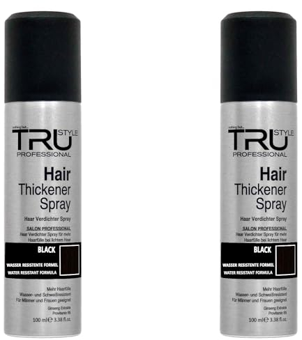Tru Haarverdichter Spray Schwarz - 2x 100ml Haarauffüller für Männer und Frauen, Sofort-Effekt Haarverdichtung, Kaschiert Haarausfall und lichtes Haar