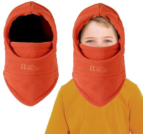 AYPOW Kids Winter Thermal Fleece Balaclava, Multifunctional Windproof Adjustable Face Cover Ski Mask, Warm Fleece Hat Cap Hood Neck Warmer Scarf for 4-9 Boys Girls Cycling Skating Hiking Outdoor Sport
