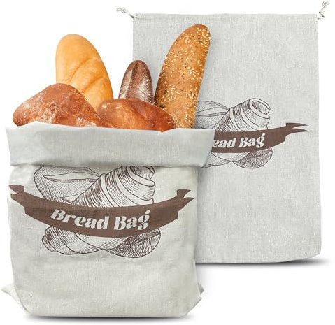 Sac A Pain, Sac à Pain Tissu Avec Doublure IntéRieure En Tpu Cordon De Serrage en Lin Pour Conserver Le Pain Au Frais Pour Baguette Fruits LéGumes (36 X 51 Cm)