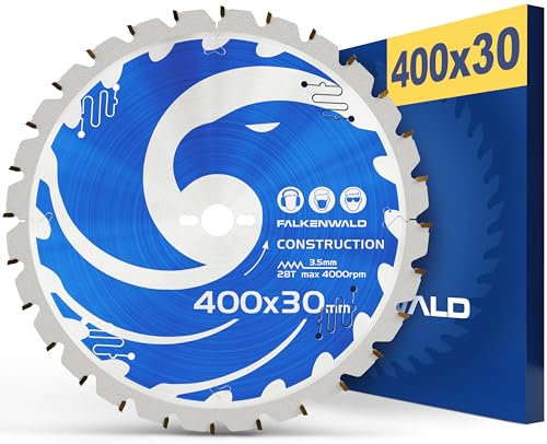 FALKENWALD® Sägeblatt Kreissägeblatt 400x30 mm speziell für Bauholz & Holz mit Nägel - kompatibel mit Tischkreissägen von Bosch, Makita & Einhell - Tischkreissägeblatt 400 x 30