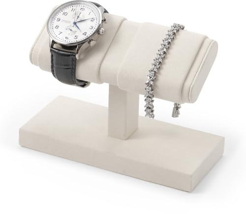 Papten Double Watch Stand for Men Beige Microfiber Watch Display Stand | Suitable for Display and Storage Bracelets, Watches and Bangles