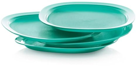 Tupperware Microwave Reheatable Luncheon Plates 9.5 Set of 4 in Sea Glass Green