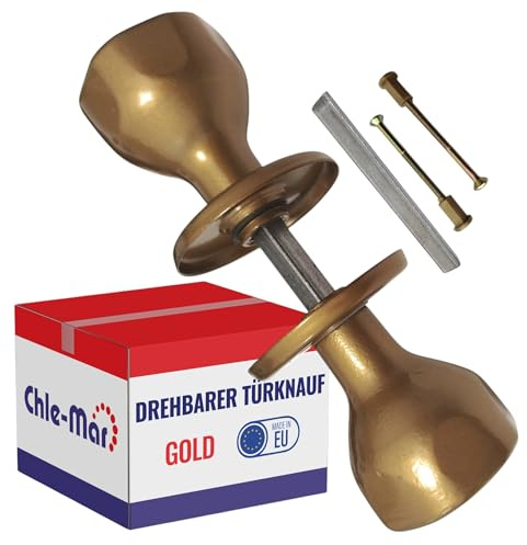 Chle-Mar Türknauf für haustür, Türknopf, Türbeschlag Haustür, Türkugel - (⌀4,5cm, Gold) - Beidseitig Montierbar – Für Holztüren & Metalltüren – Einfach Montage – Für Haus, Büro & Innentüren