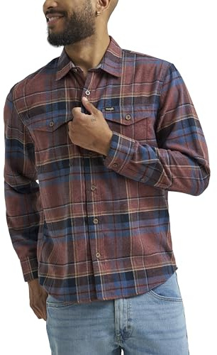 Wrangler Men's Long Sleeve Shirt, Bitter Chocolate Plaid (Flannel), Large