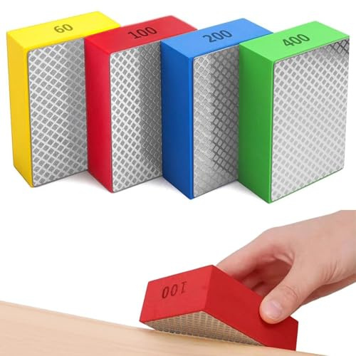 Zyiphor 4 Pezzi Blocchi Abrasivi Diamantati, Spugne Abrasive, Tamponi Abrasivi Manuali, per Lucidatura a Mano di Piastrelle, Granito, Marmo, Vetro e Calcestruzzo Grana 60# 100# 200# 400#