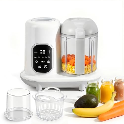 Baby Food Processor and Steamer, Baby Food Maker with Steam Basket & Bottle Warmer, Multifunctional Puree Blender Processor, One-Step Operation, Self-Cleaning, Touchscreen Control, BPA-Free