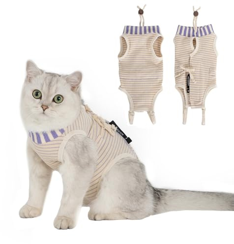 H HIDREAM Cat Clothes for Cats Only Female, Onesie for Women Spaying, Weaning, Skin Disease, Adjustable Cat Surgical Recovery Suit Gown Purple M