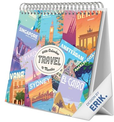 Grupo Erik Desk Calendar 2026 - Travel Calendar 2026 Month To View | Monthly Desk Planner, Desktop Gifts Under 10 Pounds | Travel Gifts For Friends