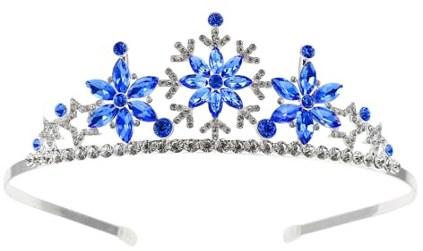 BIUDECO Couronne Garçon et Filles Flocon de Neige en Alliage Bleu Accessoire Coiffure Anniversaire Fille Tiare Délicate pour Fête et Photo Décoration Cheveux Élégante