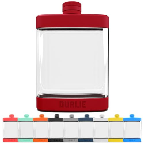 DUALIE 8 oz Hip Flask for Liquor - Undetectable Shatterproof Alcohol Flasks with Clear Tritan Plastic and Silicone Grip - Flask Gift for Men & Women - Burnt Red