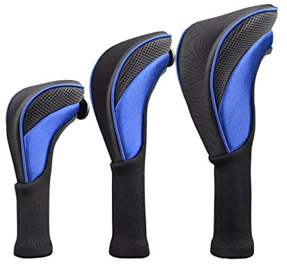 YiNLuax Juego de 3 fundas para palos de golf, para protección de cuello largo, antifricción, para cabeza de palo de golf, cubiertas de palos de golf para maderas e híbridos, juego de madera