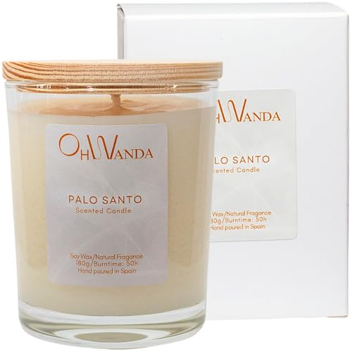 Vela Aromática de Palo Santo, Purifica y Aporta Energía, Fragancia Larga Duración 50h sin toxicos, Cera de Soja Natural Perfumada, Aromaterapia y Relajación, Regalo ideal, Hecha en España