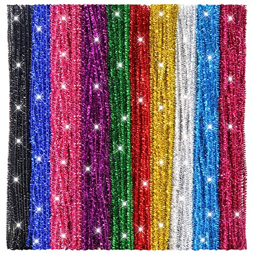 TOAOB Glitzer Pfeifenreiniger Chenilledraht 400 Stück Bunt Biegeplüsch 30cm Lang und 6mm Breit für Basteln und Dekorieren